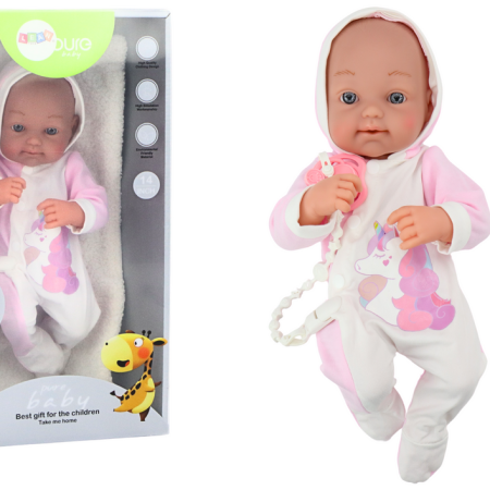 Bobas baba pizsamában takaróval és cumival 35 cm rózsaszín