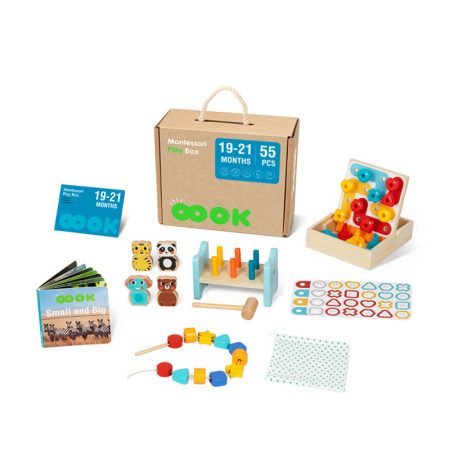 Montessori doboz XXL 5 az 1-ben 55 darabos 19 hónapos kortól Motoros Tanulás Kalapálás Behelyezés