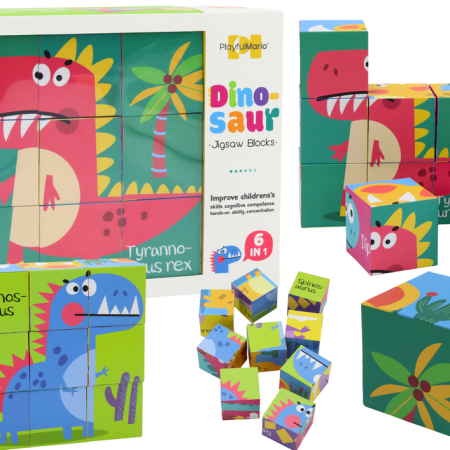 Oktatási puzzle 6 az 1-ben kocka puzzle 6 kép dinoszauruszok 9 részes
