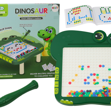 Oktató mágnestábla Dino puzzle zöld gyöngyökkel