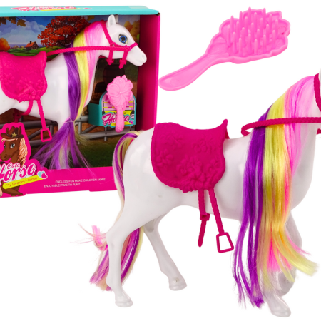 Fehér ló fésülködő figura nyereggel és istállóval Farm Cute ló