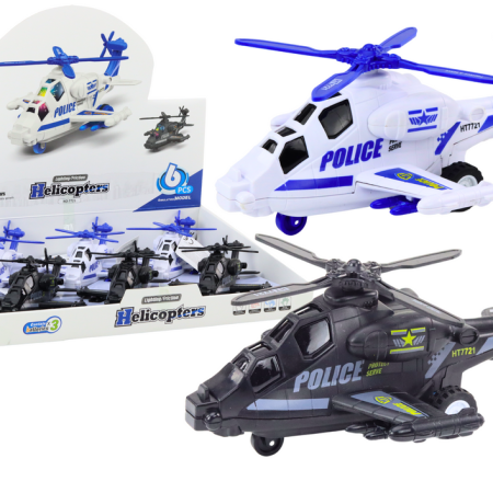 Fehér vagy fekete súrlódó meghajtású rendőrhelikopter fénnyel és hanggal