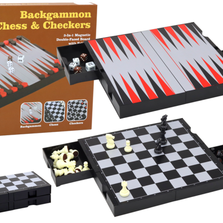 Játékkészlet 3 az 1-ben mágnestábla sakk-dáma Backgammon