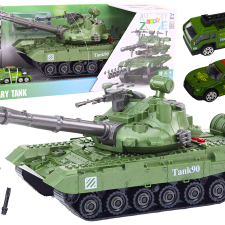 Készlet katonai jármű szétszedéséhez barkácsolt zöld tank hangokkal és autókkal