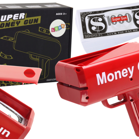 Lövöldözős pisztoly pénzért piros Money Gun bankjegyek