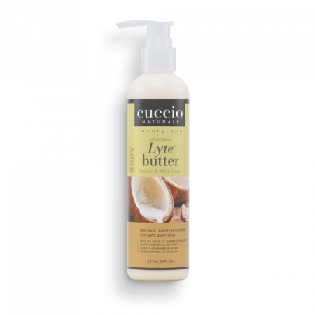 Cuccio Ultrakönnyű Testvaj Kókusszal és Fehér Gyömbérrel - Lyte Butter Ultra Sheer Coconut & White Ginger (237 ml)