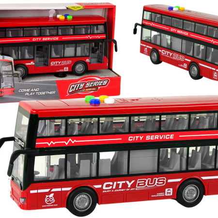 Emeletes busz effektekkel és dörzshajtással 1:16 piros