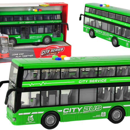 Emeletes busz fényekkel és hangokkal 1:16 zöld