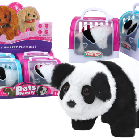 Interaktív plüss panda rózsaszín kék ládában