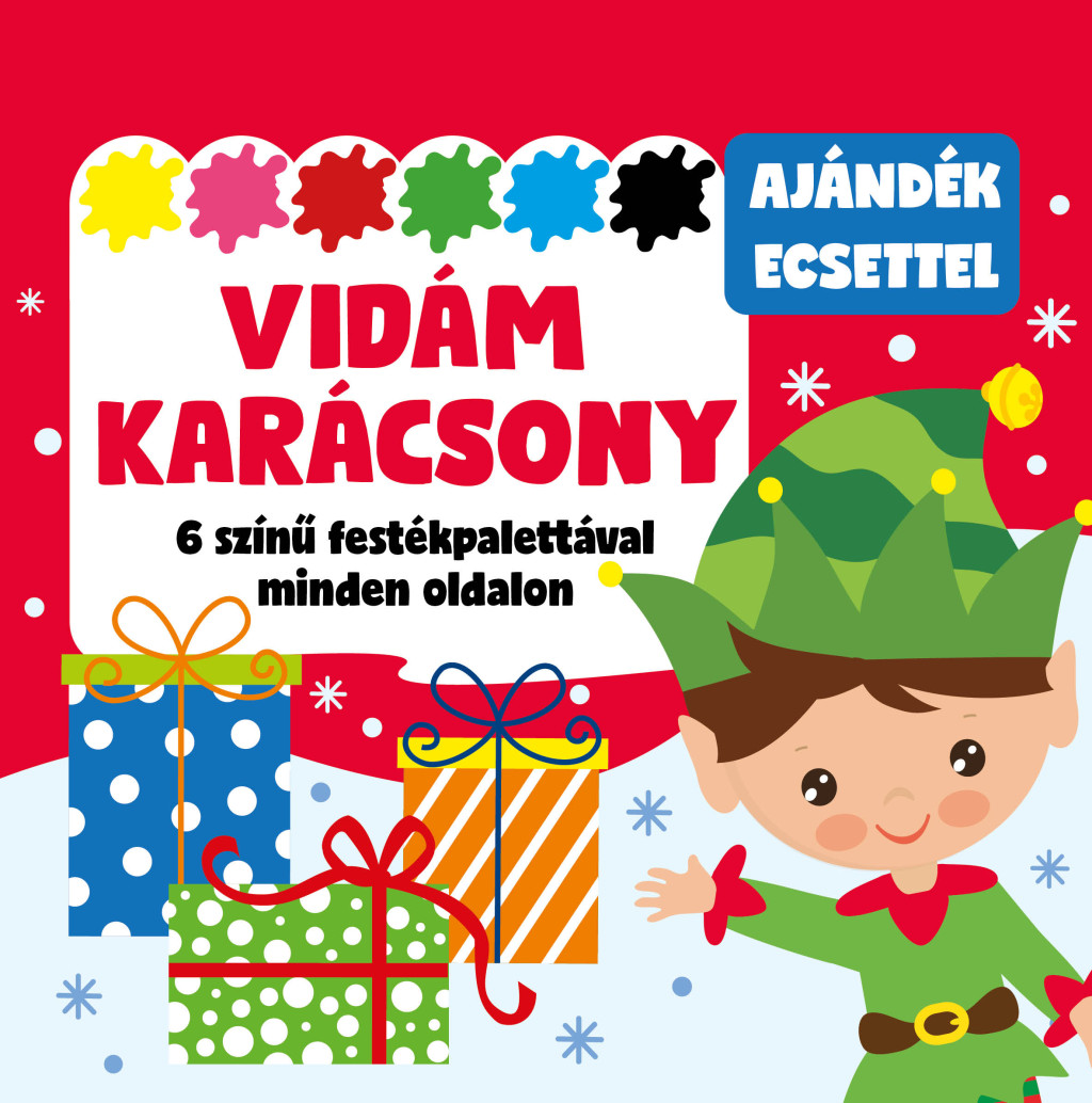 Vidám karácsony - 6 színű festékpalettával minden oldalon - ajándék ecsettel