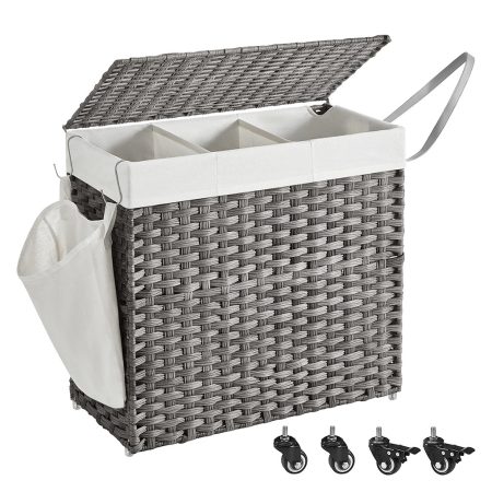 Kézzel fonott rattan stílusú szennyeskosár 3 rekesszel 140L