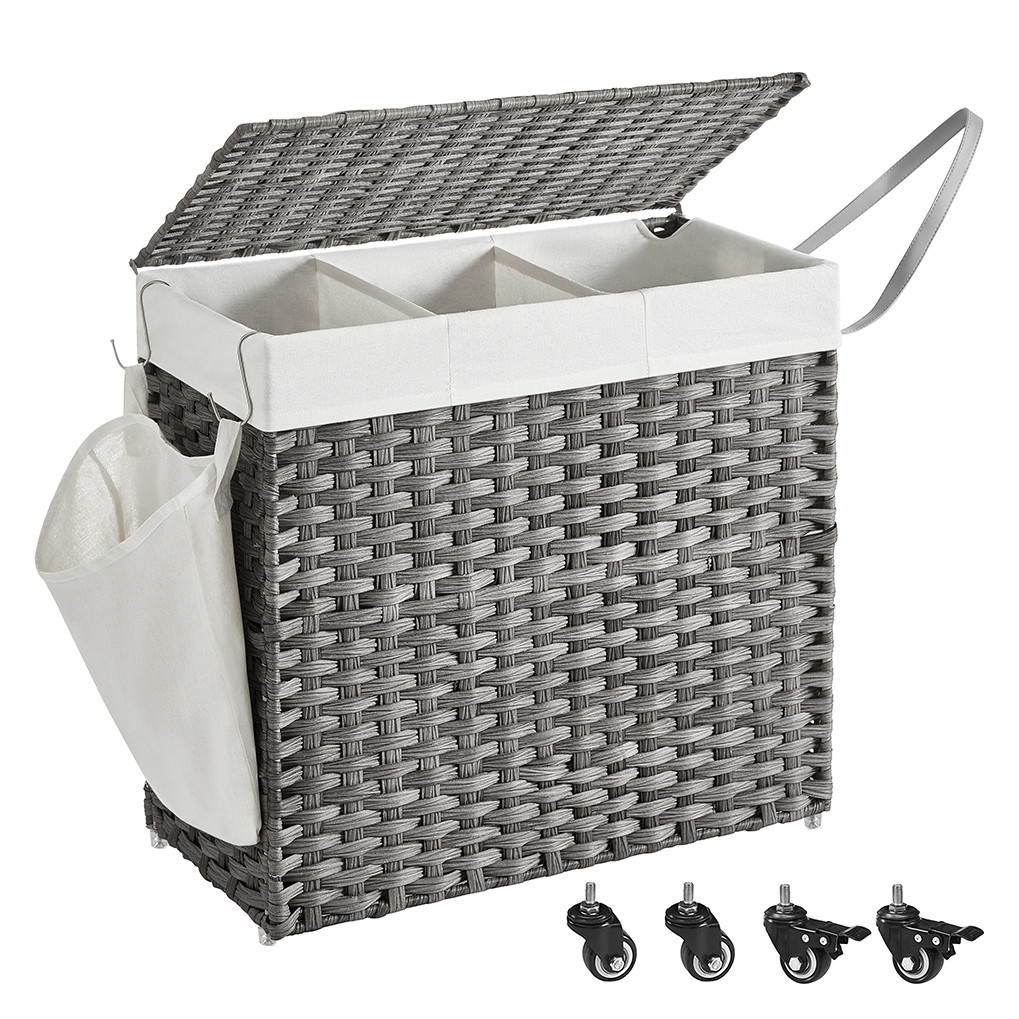 Kézzel fonott rattan stílusú szennyeskosár 3 rekesszel 140L