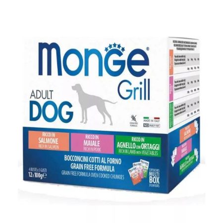 Monge Dog Grill Multibox Adult lazac - sertés - bárány/zöldség 12x100g