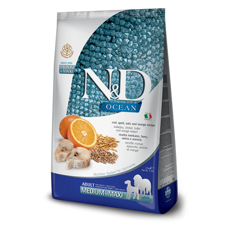 N&D Ocean Low Grain tőkehal&narancs adult medium&maxi 2x 12kg