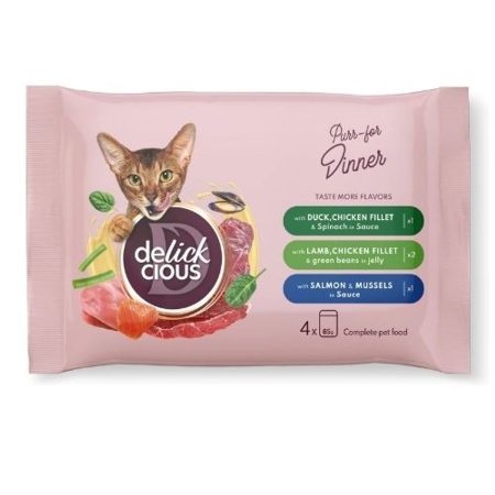 Delickcious teljes értékű macskaeledel alutasak válogatás 4x85g