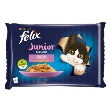 FELIX FANTASTIC Junior Csirkével/Lazaccal aszpikban nedves macskaeledel 4x85g