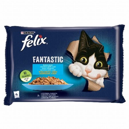 Felix Fantastic Lazaccal/Lepényhallal aszpikban nedves macskaeledel 4x85g