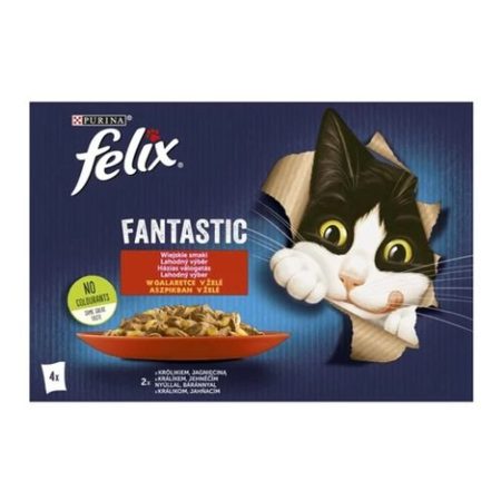 FELIX FANTASTIC Nyúllal/Báránnyal aszpikban nedves macskaeledel 4x85g