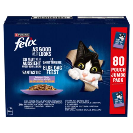 FELIX FANTASTIC Vegyes válogatás aszpikban nedves macskaeledel 80x85g