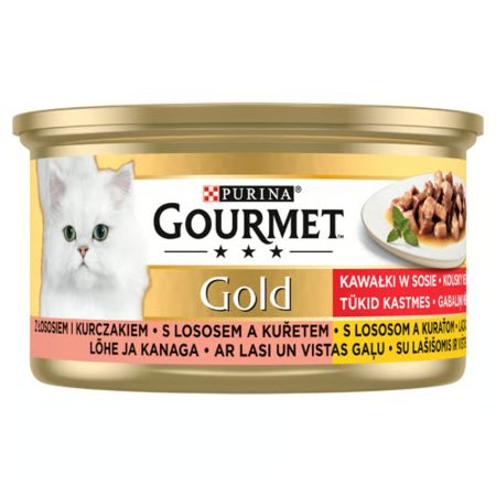 GOURMET GOLD Lazaccal és csirkével szószban nedves macskaeledel - 12x85 g