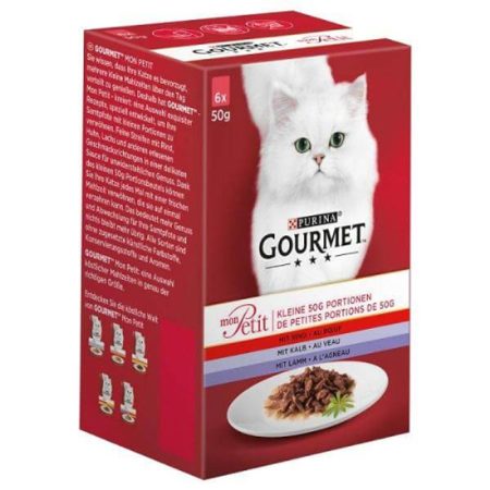 GOURMET MON PETIT Marhával/Borjúval/Báránnyal nedves macskaeledel 6x50g