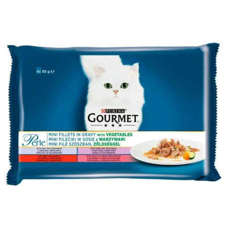 GOURMET Perle borjú/vad/marha/pisztráng nedves macskaeledel 4x85g