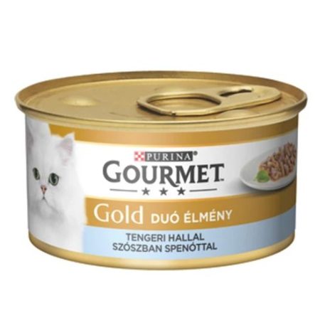 GOURMET GOLD Tengeri hallal szószban spenóttal duó élmény nedves macskaeledel - 12x85 g