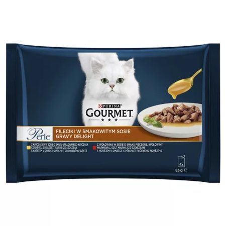 GOURMET PERLE GRAVY DELIGHT Csirkével/Marhával nedves macskaeledel 4x85g