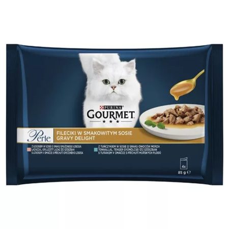 GOURMET PERLE GRAVY DELIGHT Lazaccal/Tonhallal nedves macskaeledel 4x85g