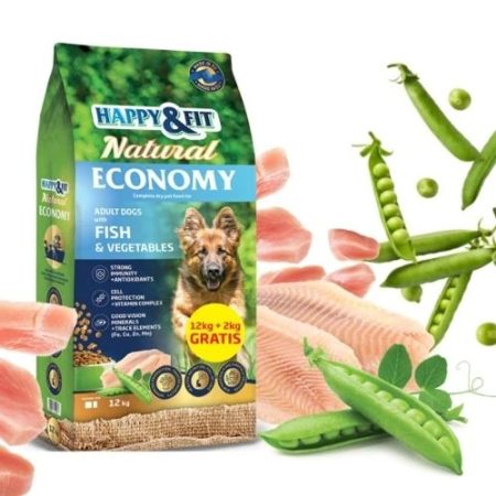 Happy&Fit Natural Economy Adult with Fish and Vegetables 12kg+2kg