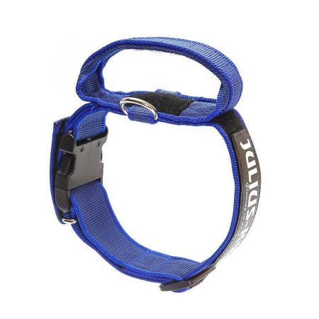 Julius k9 Biztonsági zárral ellátott nyakörv fogantyúval és cserélhető felirattal 40mm/38-53 Kék-Szürke