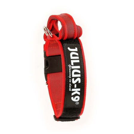 Julius k9 Biztonsági zárral ellátott nyakörv fogantyúval és cserélhető felirattal 40mm/38-53 Piros-Szürke