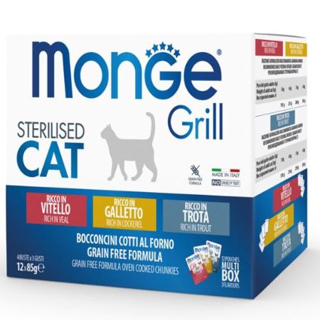 Monge Cat Grill Multibox Steril borjú-kakas-pisztráng 12x85g