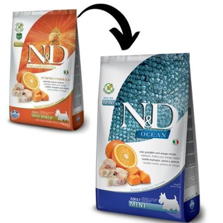 N&D Grain Free tőkehal&narancs sütőtökkel adult mini  2x 7kg