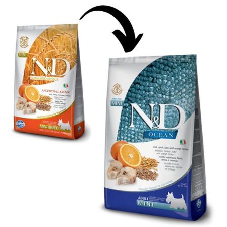 N&D Low Grain Dog Tőkehal&narancs adult mini 7kg