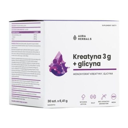 AURA HERBALS Kreatin-monohidrát 3 g + Glicyne tasakok (30 db)