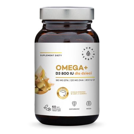 AURA HERBALS Omega+ D3-vitamin 800 NE gyermekeknek (60 csavaros kupakos kapszula)