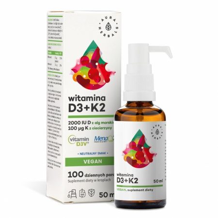 AURA HERBALS D3-vitamin 2000 NE + K2 vegán (50 ml / 1