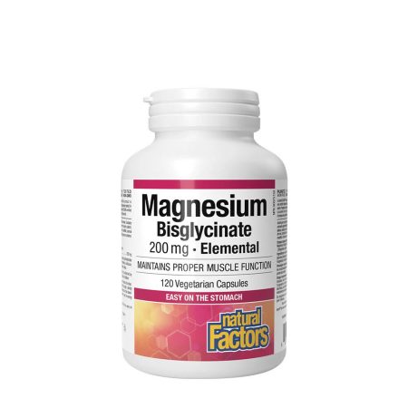 Natural Factors tiszta magnézium-bisglicinát 200 mg (120 kapszula)